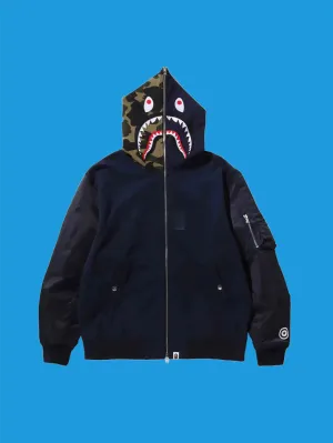 A Bathing Ape Military Shark Relaxed Fit Full Zip Hoodie Navy