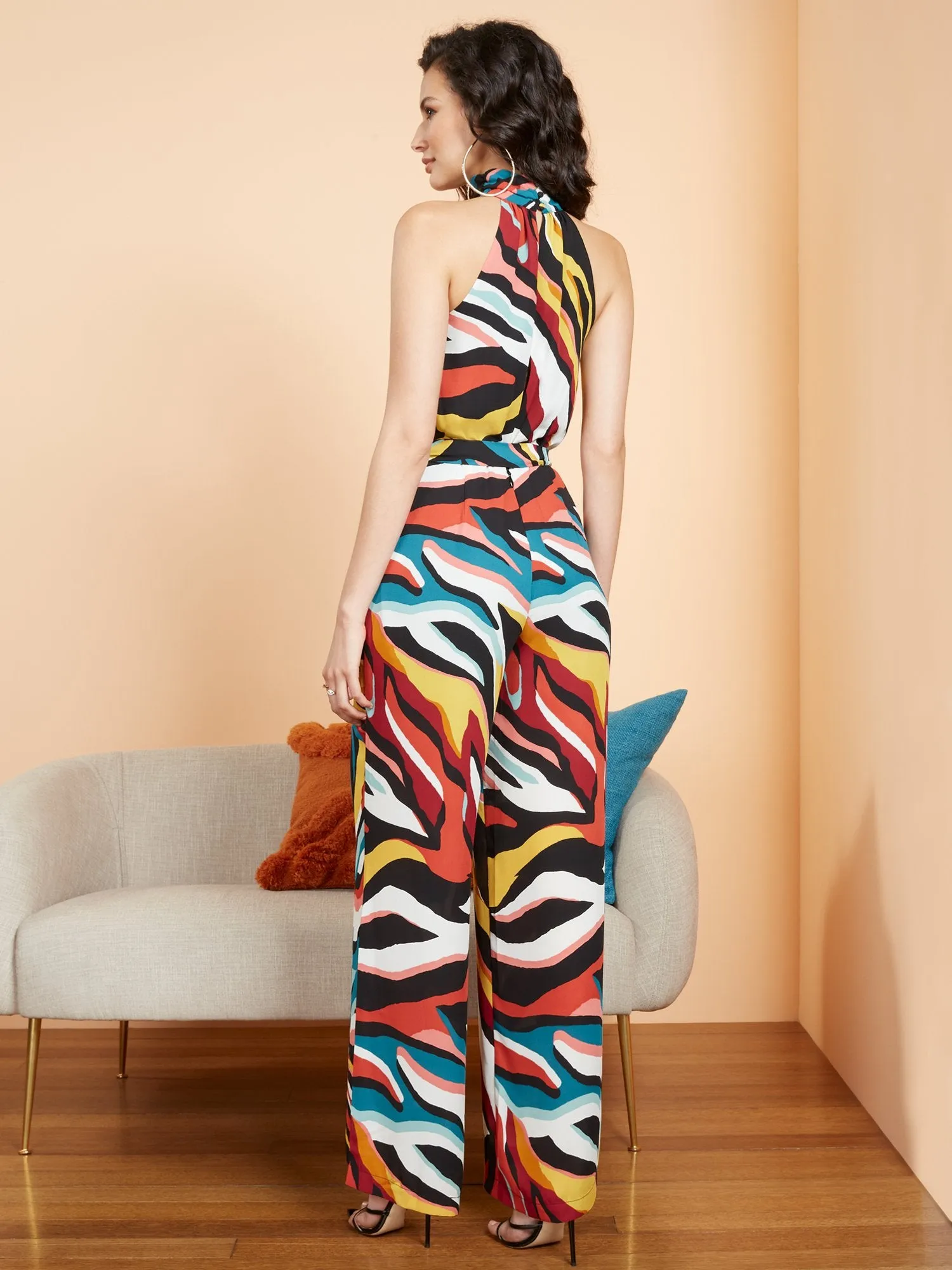Abstract-Print Halter Jumpsuit