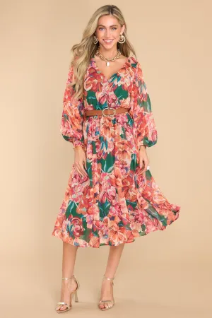 After Party Hours Green Floral Print Midi Dress