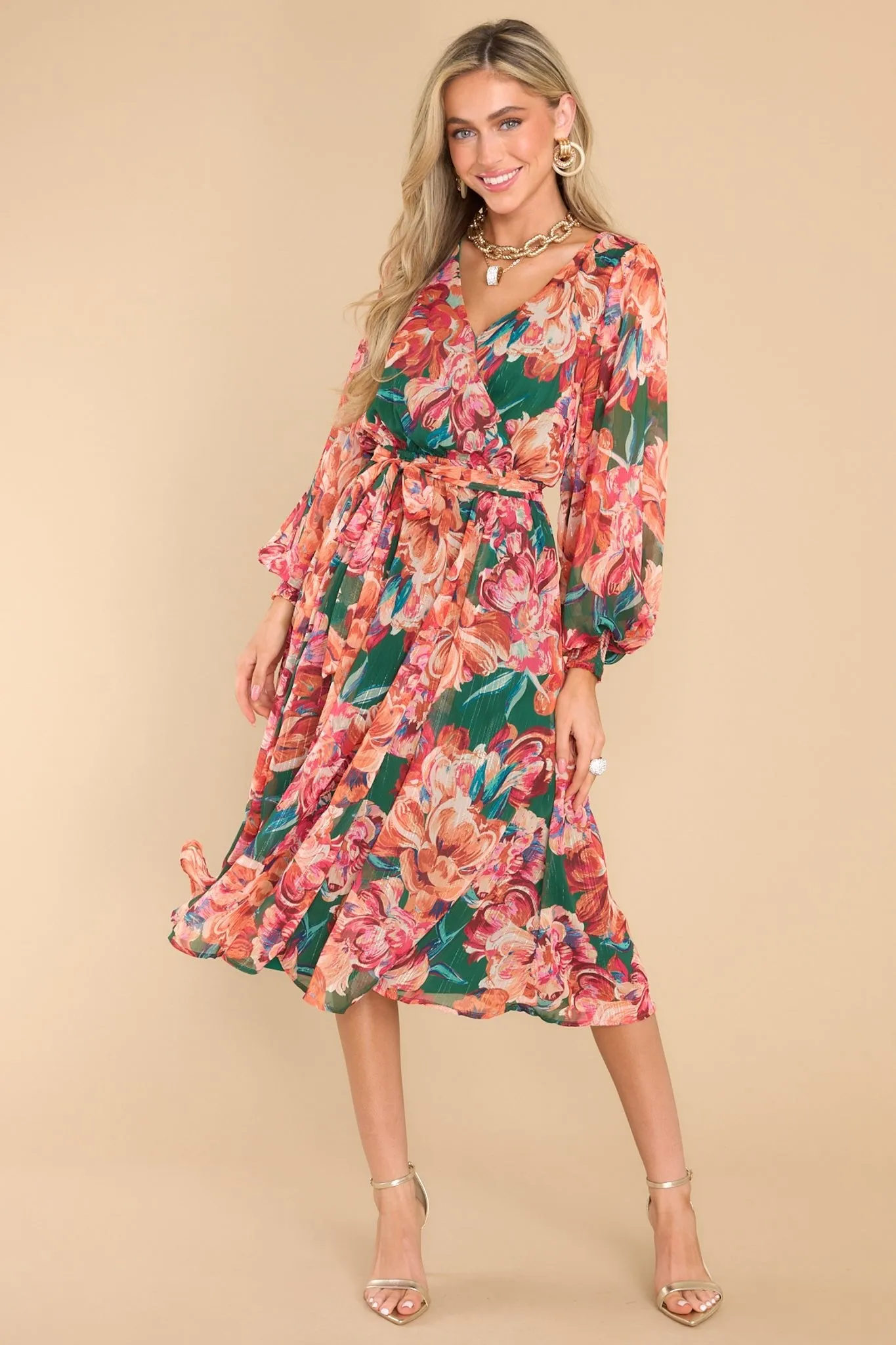 After Party Hours Green Floral Print Midi Dress