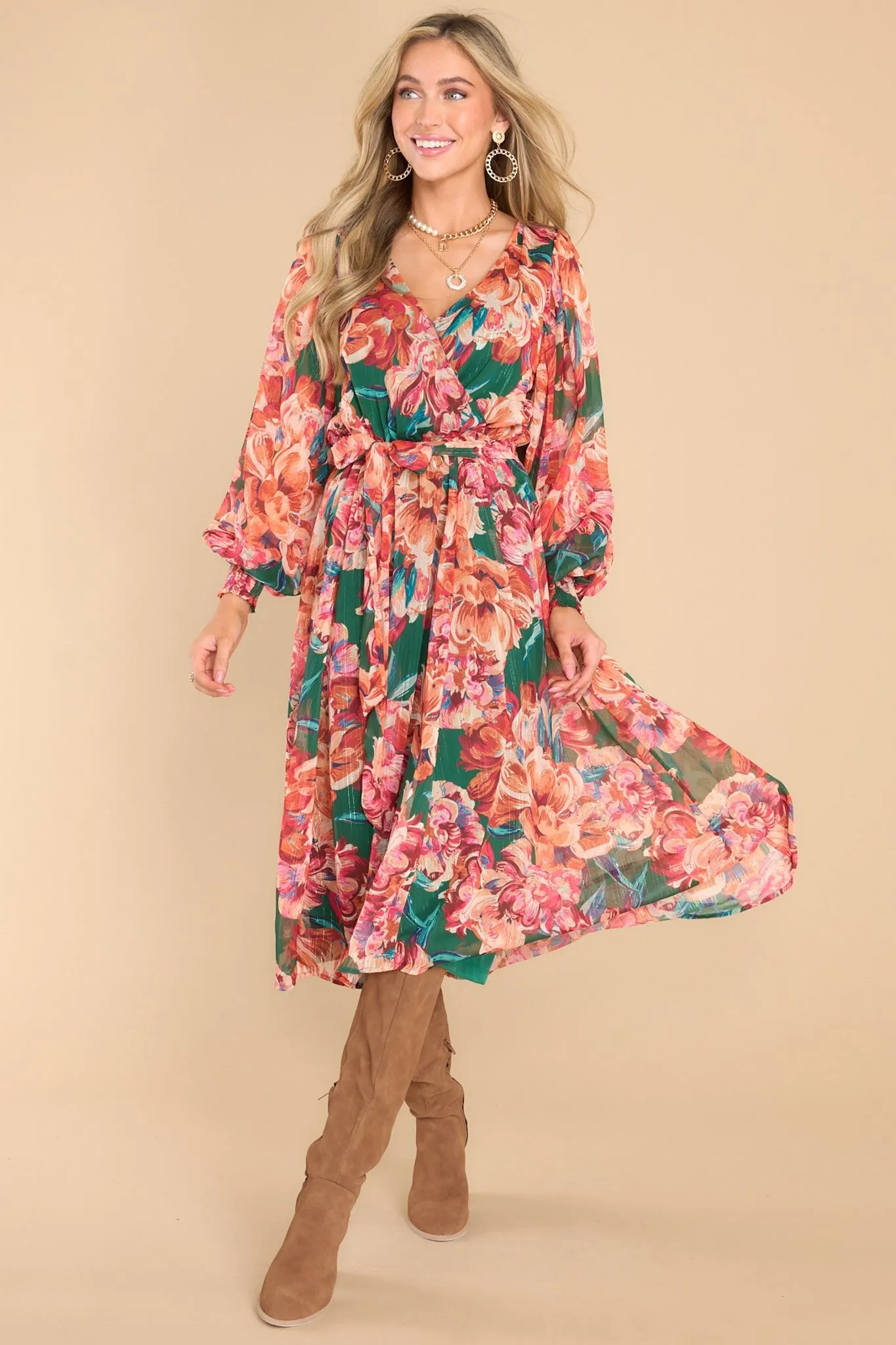 After Party Hours Green Floral Print Midi Dress