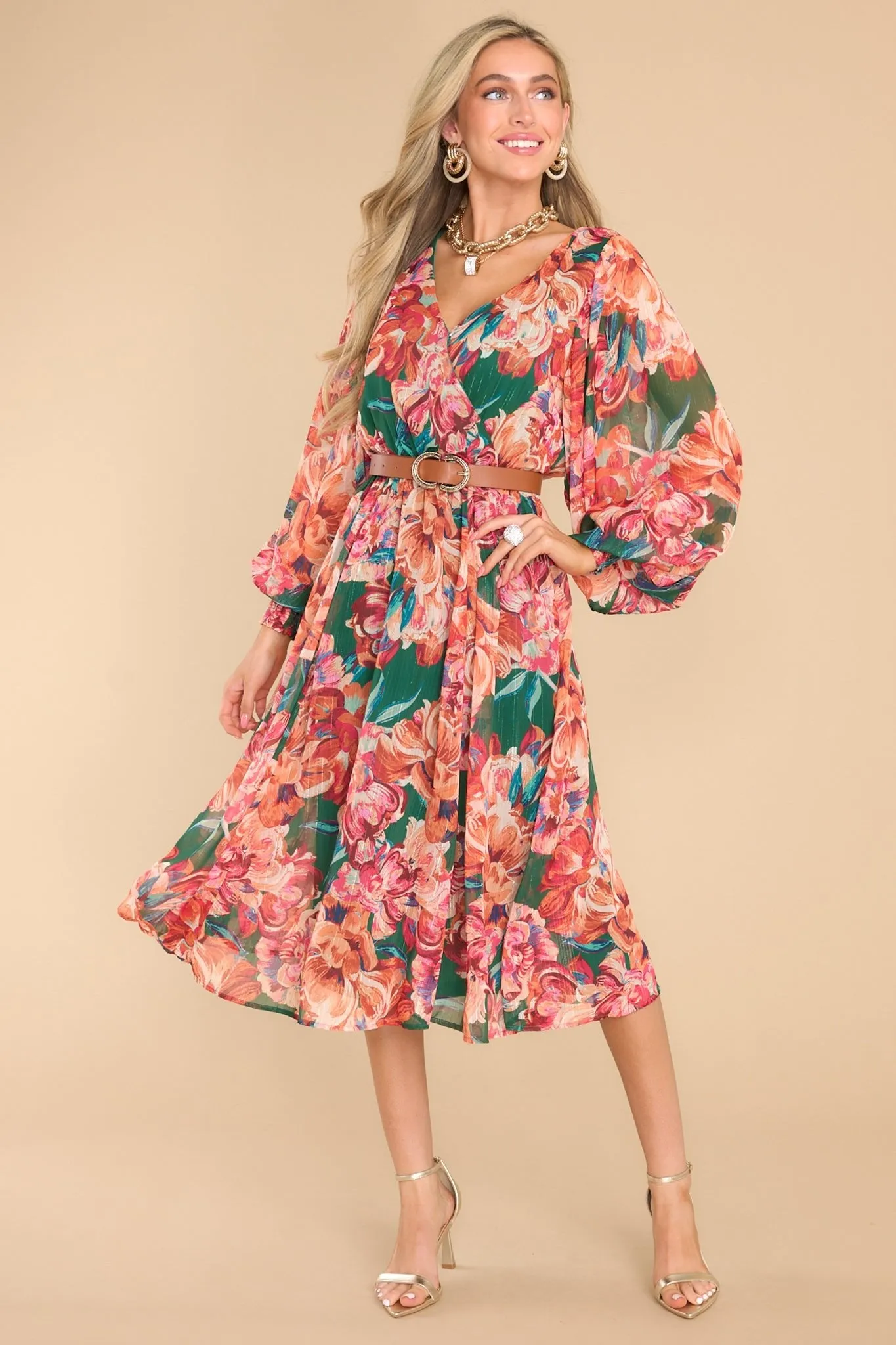 After Party Hours Green Floral Print Midi Dress