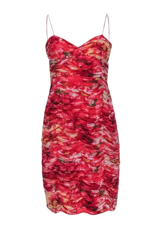 Alberto Makali - Red Floral Print Ruched Bodycon Dress Sz 10