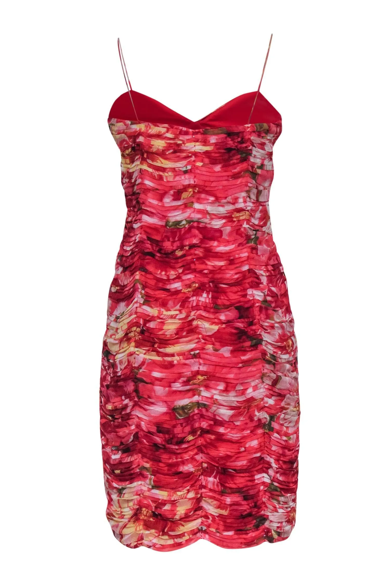 Alberto Makali - Red Floral Print Ruched Bodycon Dress Sz 10