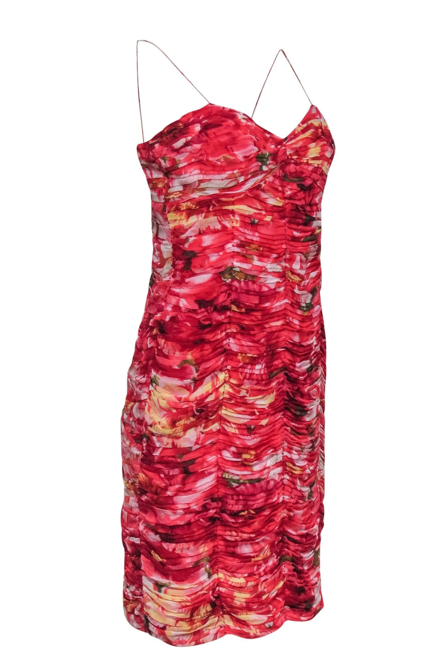 Alberto Makali - Red Floral Print Ruched Bodycon Dress Sz 10