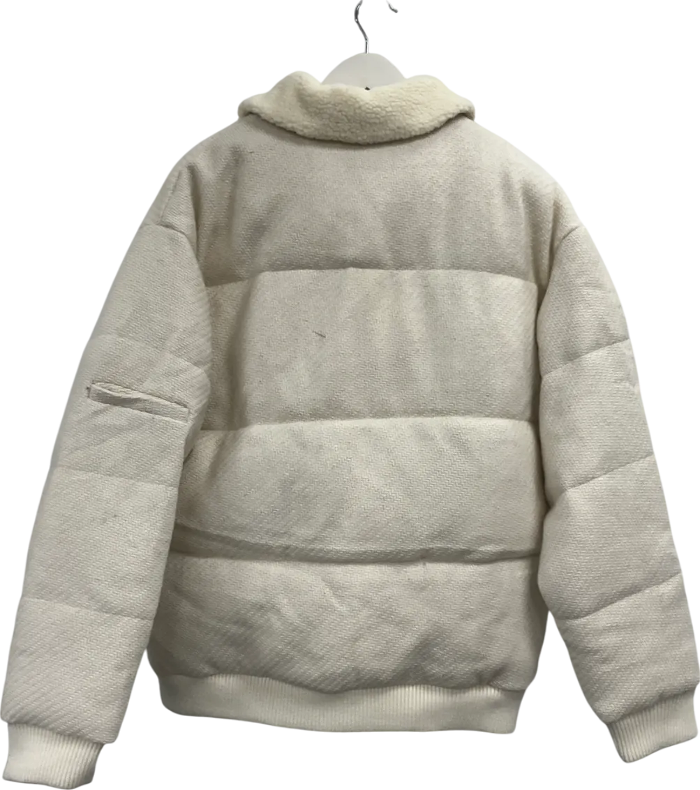 boohoo Cream Textured Puffer Borg Collar Harrington Coat UK L