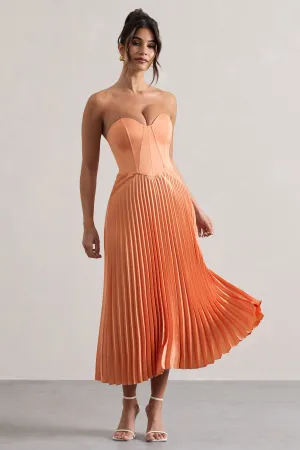 Bordeaux | Peach Satin Corset Style Midi Dress