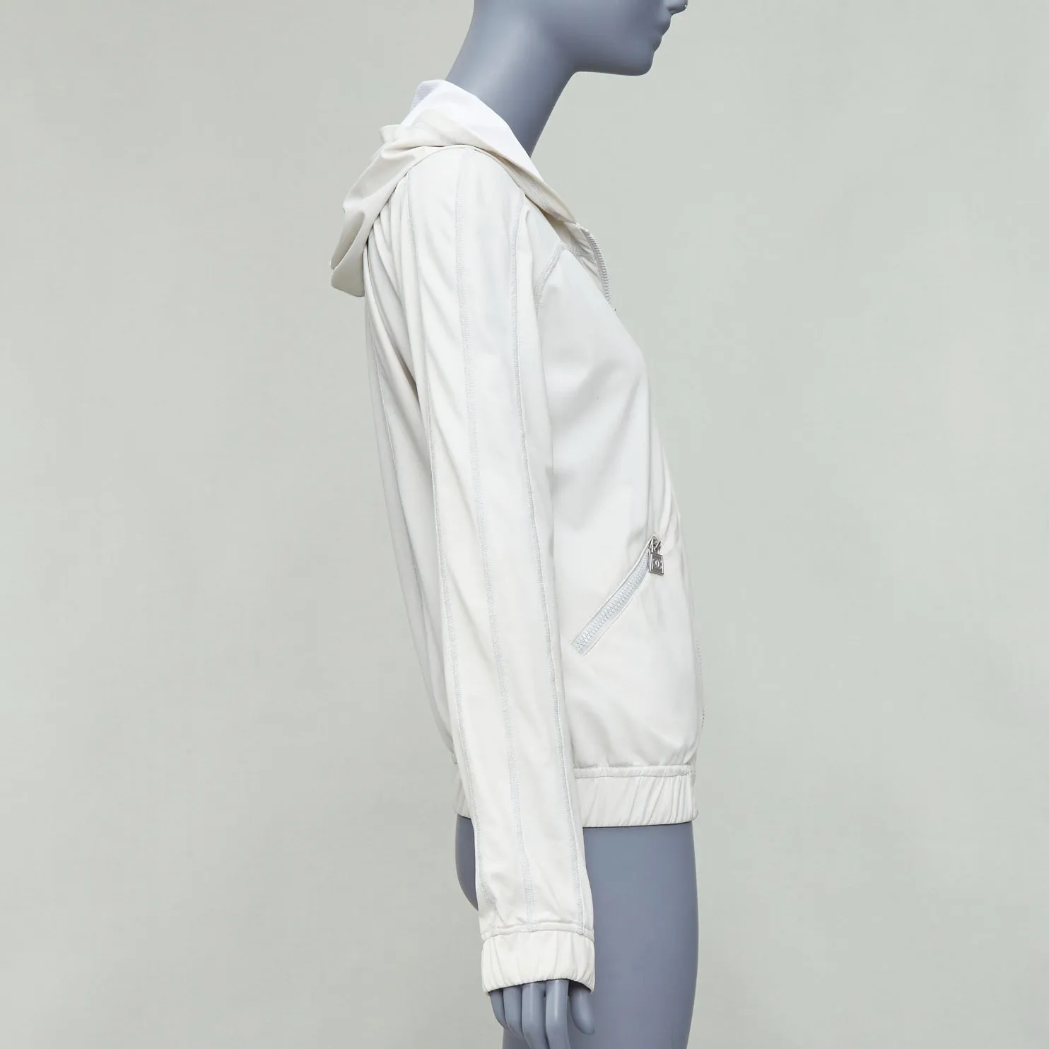 CHANEL Sports 05P light grey CC zip sporty hooded windbreaker jacket FR38 M