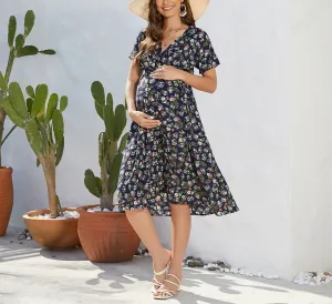 Chic Floral Print Short Sleeve Maternity Dress W2027