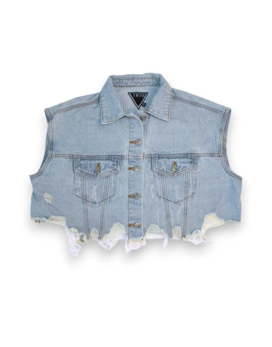 CITY OF ANGELES Crop Denim Vest