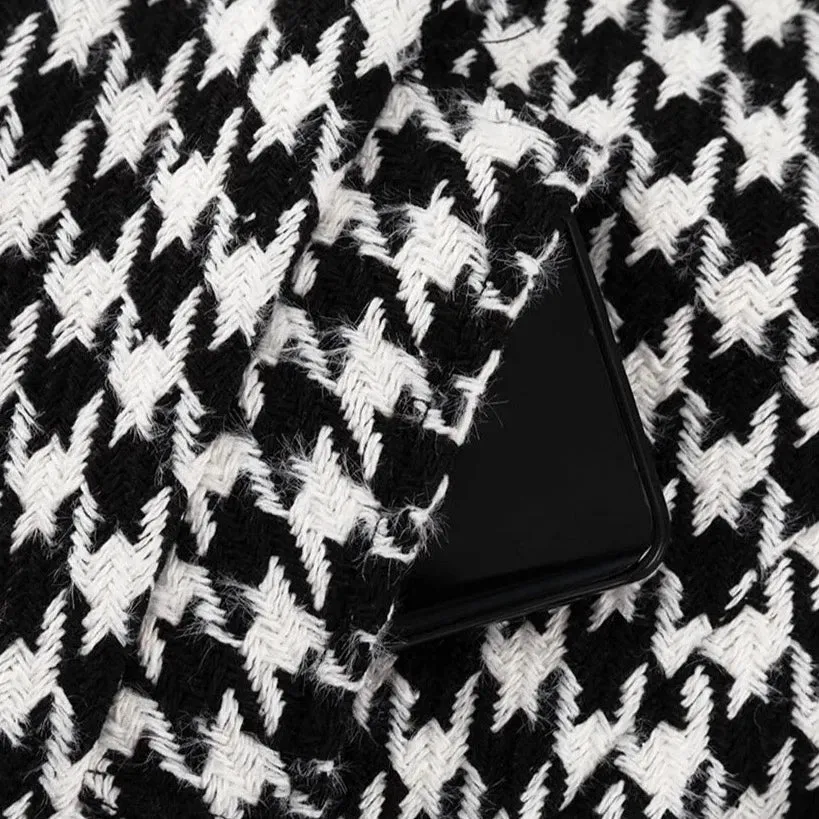Clara Houndstooth Woolen Maxi Trench Coat