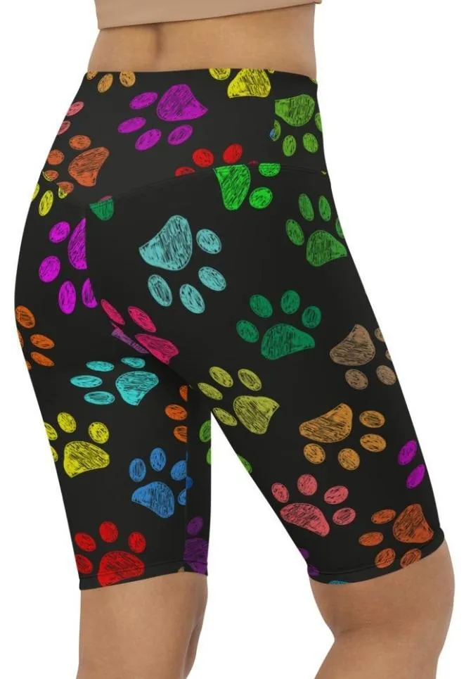 Colorful Paw Pattern Biker Shorts