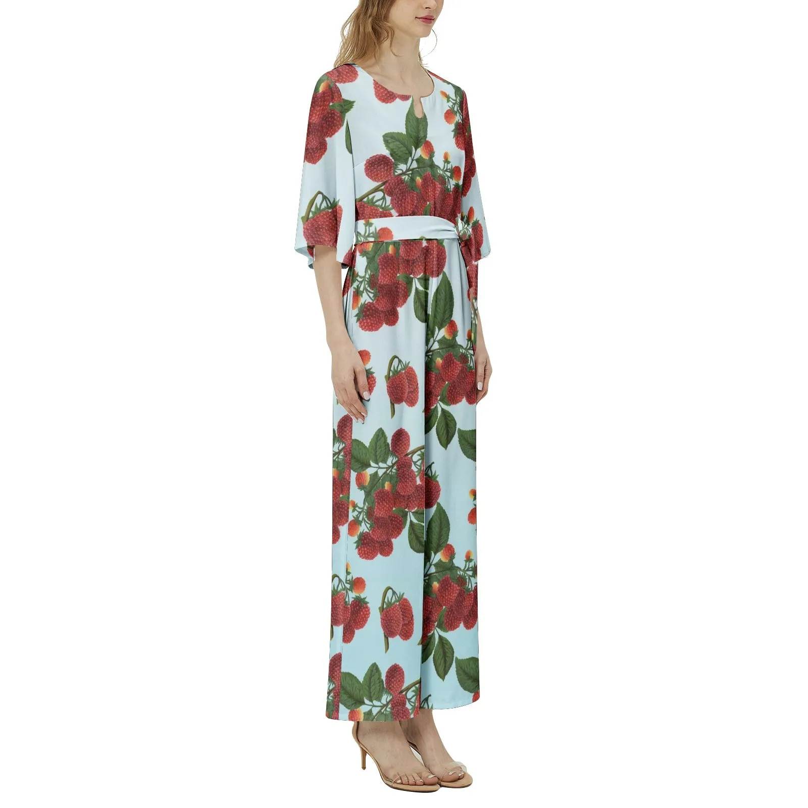 Colossa Raspberry Dolman Sleeve Belted Wide Leg Jumpsuit