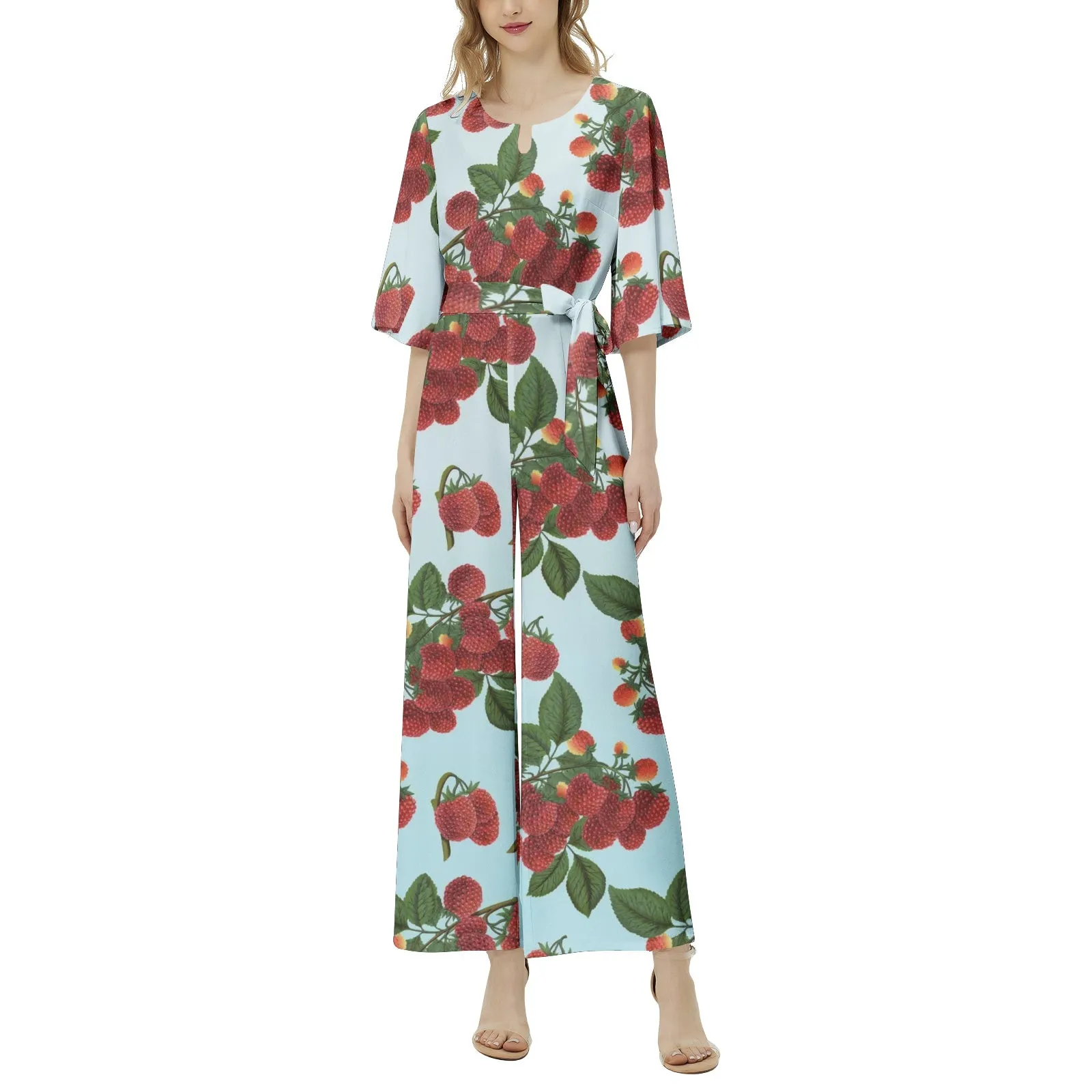 Colossa Raspberry Dolman Sleeve Belted Wide Leg Jumpsuit