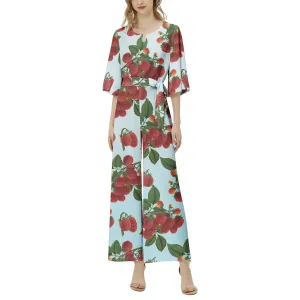 Colossa Raspberry Dolman Sleeve Belted Wide Leg Jumpsuit