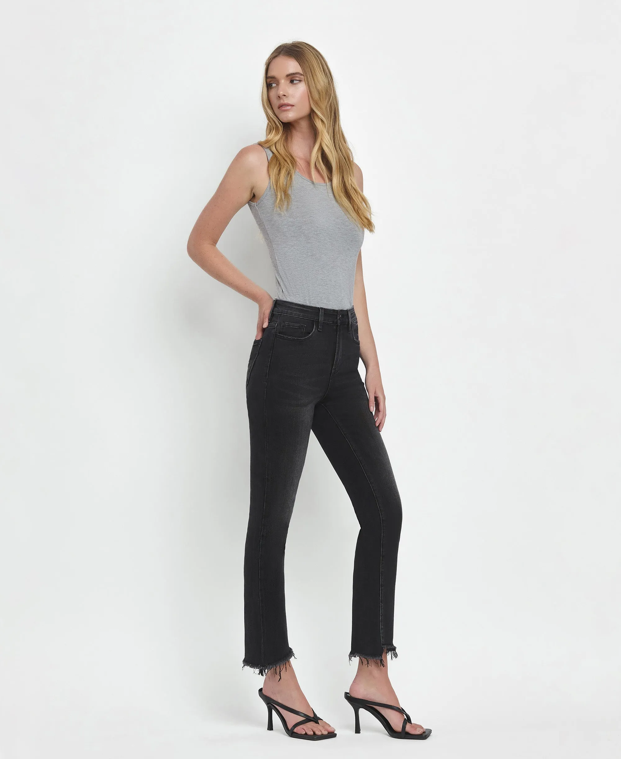 Delta Dawn - High Rise Slim Straight Crop Uneven Hem Jeans