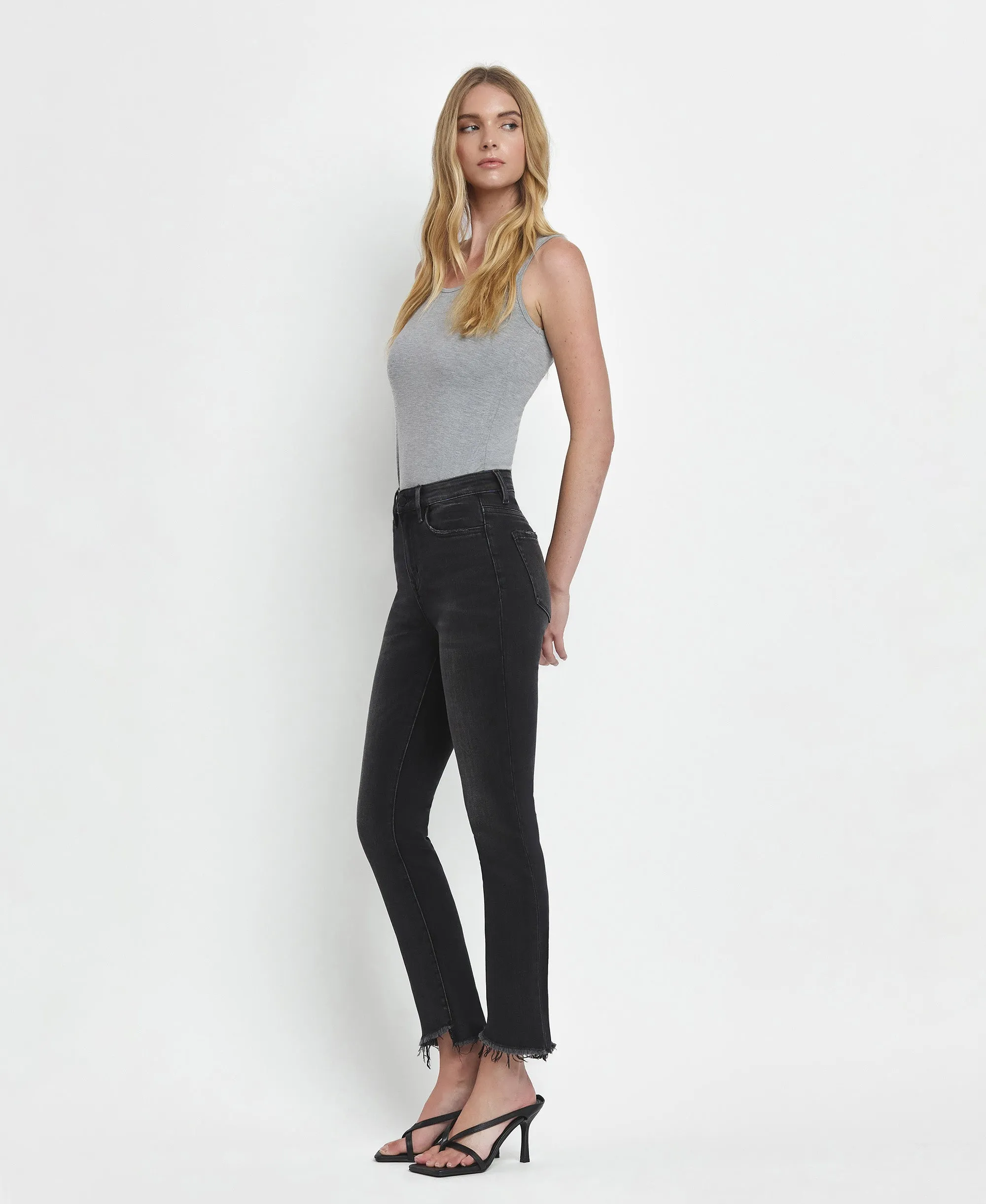 Delta Dawn - High Rise Slim Straight Crop Uneven Hem Jeans