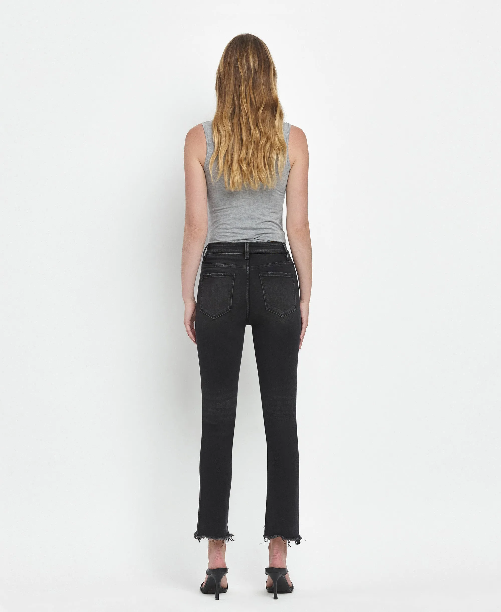 Delta Dawn - High Rise Slim Straight Crop Uneven Hem Jeans