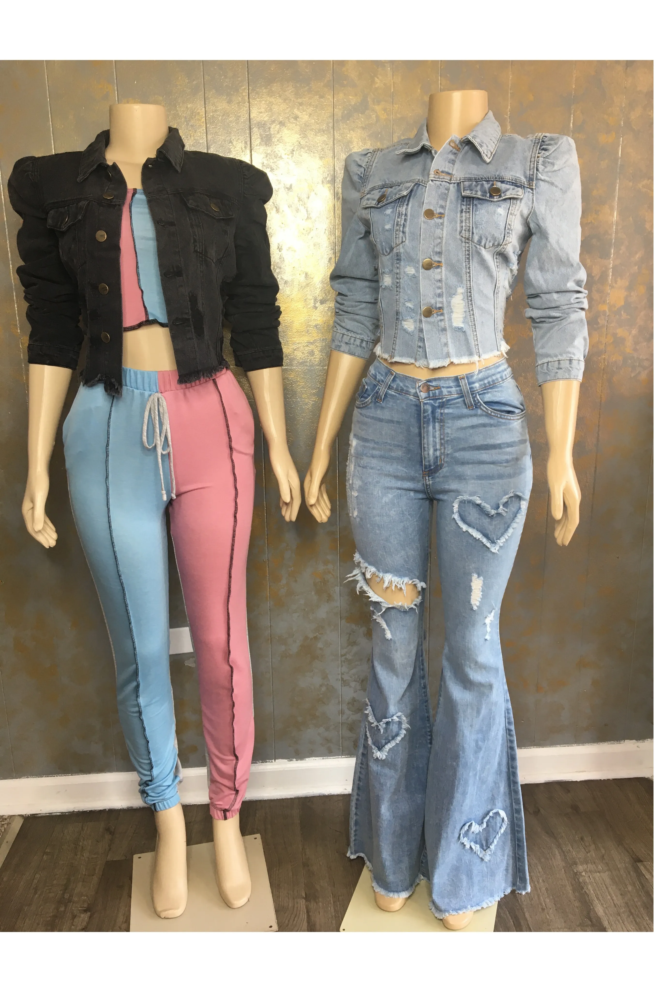 Denim Puffer Distressed Jacket