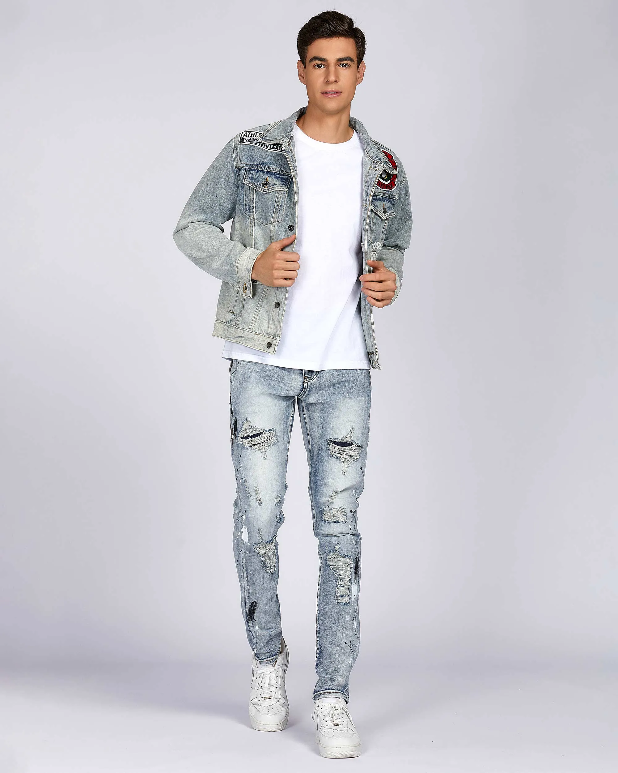 Distressed Blue Denim Jacket with Art Painted