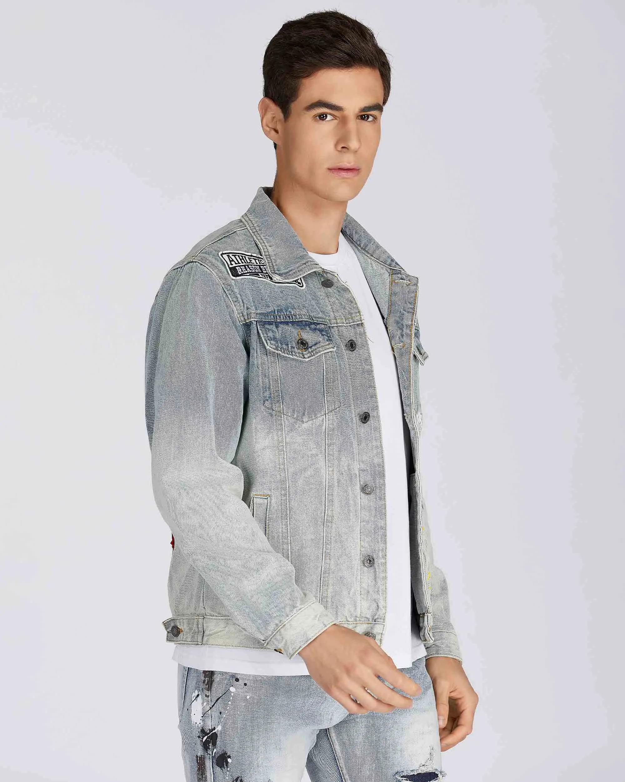 Distressed Blue Denim Jacket with Art Painted