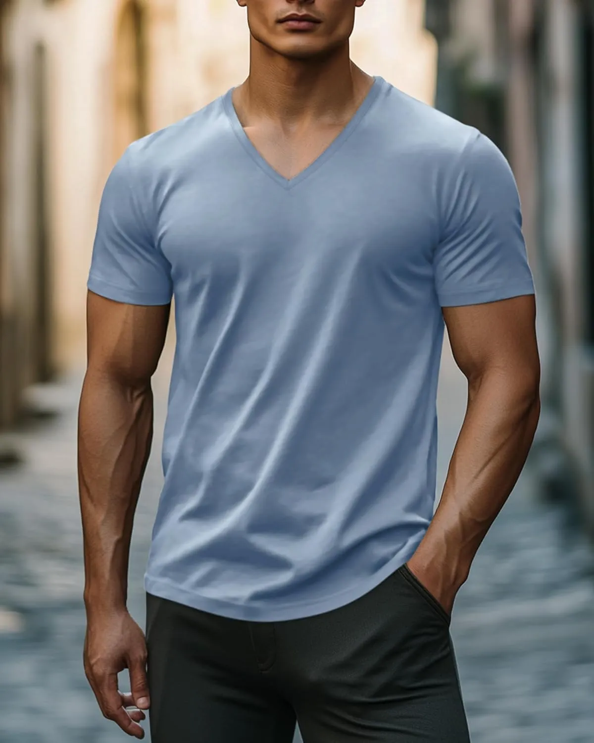 Ficerd 3 Pack Men's V Neck 95% Cotton T-Shirts M-7xl Big Tall Regular Soft Short Sleeve Basic 2025 Summer Clothes