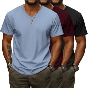 Ficerd 3 Pack Men's V Neck 95% Cotton T-Shirts M-7xl Big Tall Regular Soft Short Sleeve Basic 2025 Summer Clothes