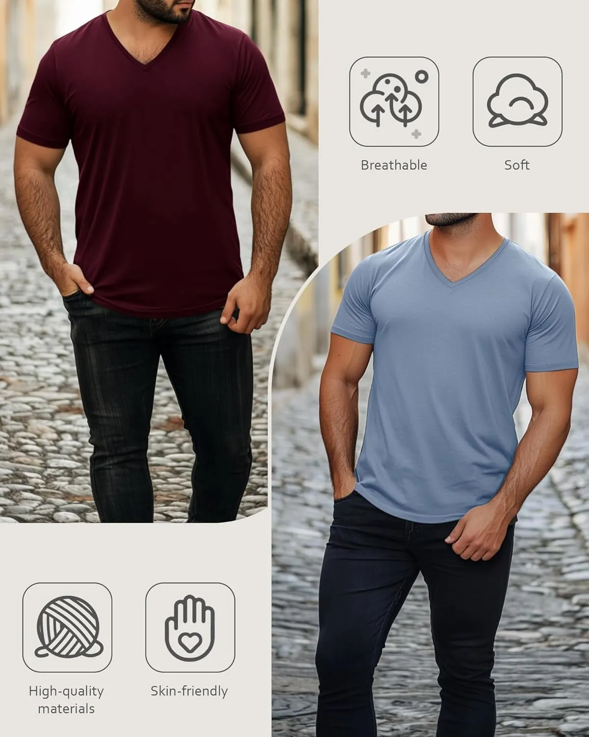 Ficerd 3 Pack Men's V Neck 95% Cotton T-Shirts M-7xl Big Tall Regular Soft Short Sleeve Basic 2025 Summer Clothes