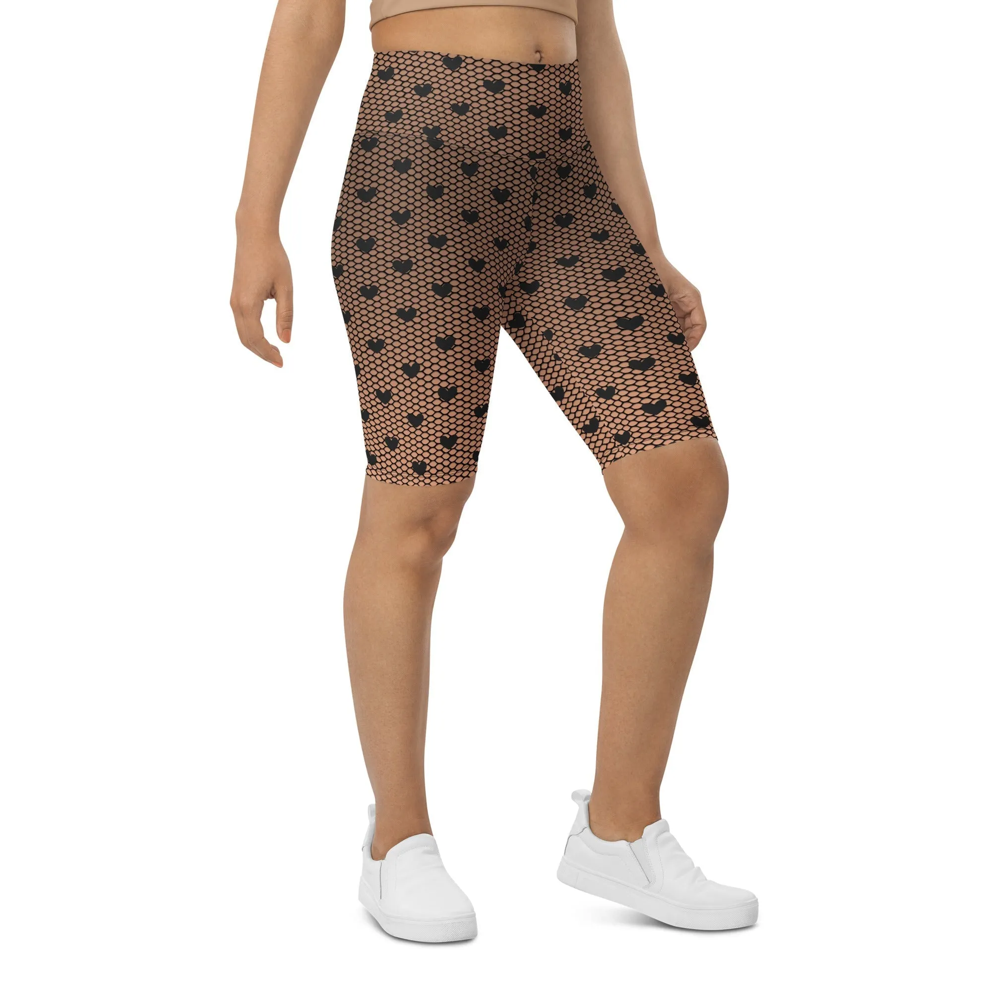 Fishnet Tights Print Biker Shorts