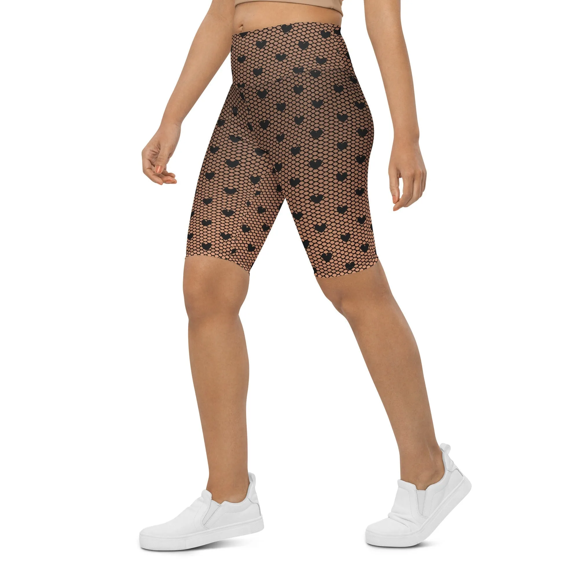 Fishnet Tights Print Biker Shorts