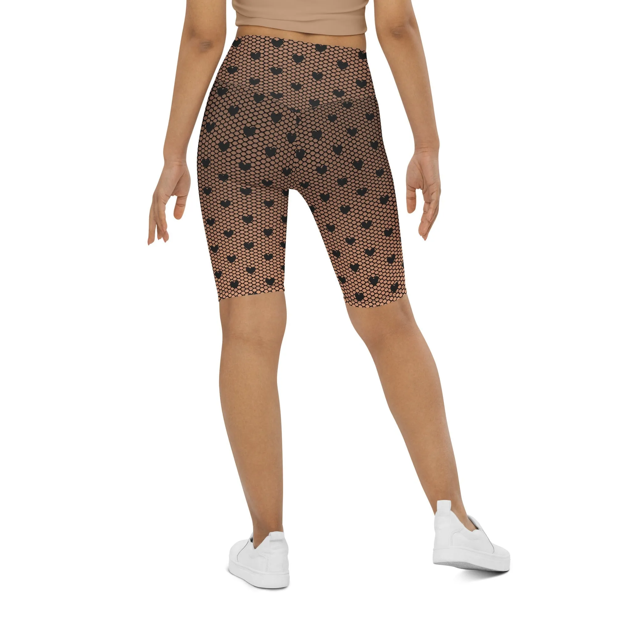 Fishnet Tights Print Biker Shorts
