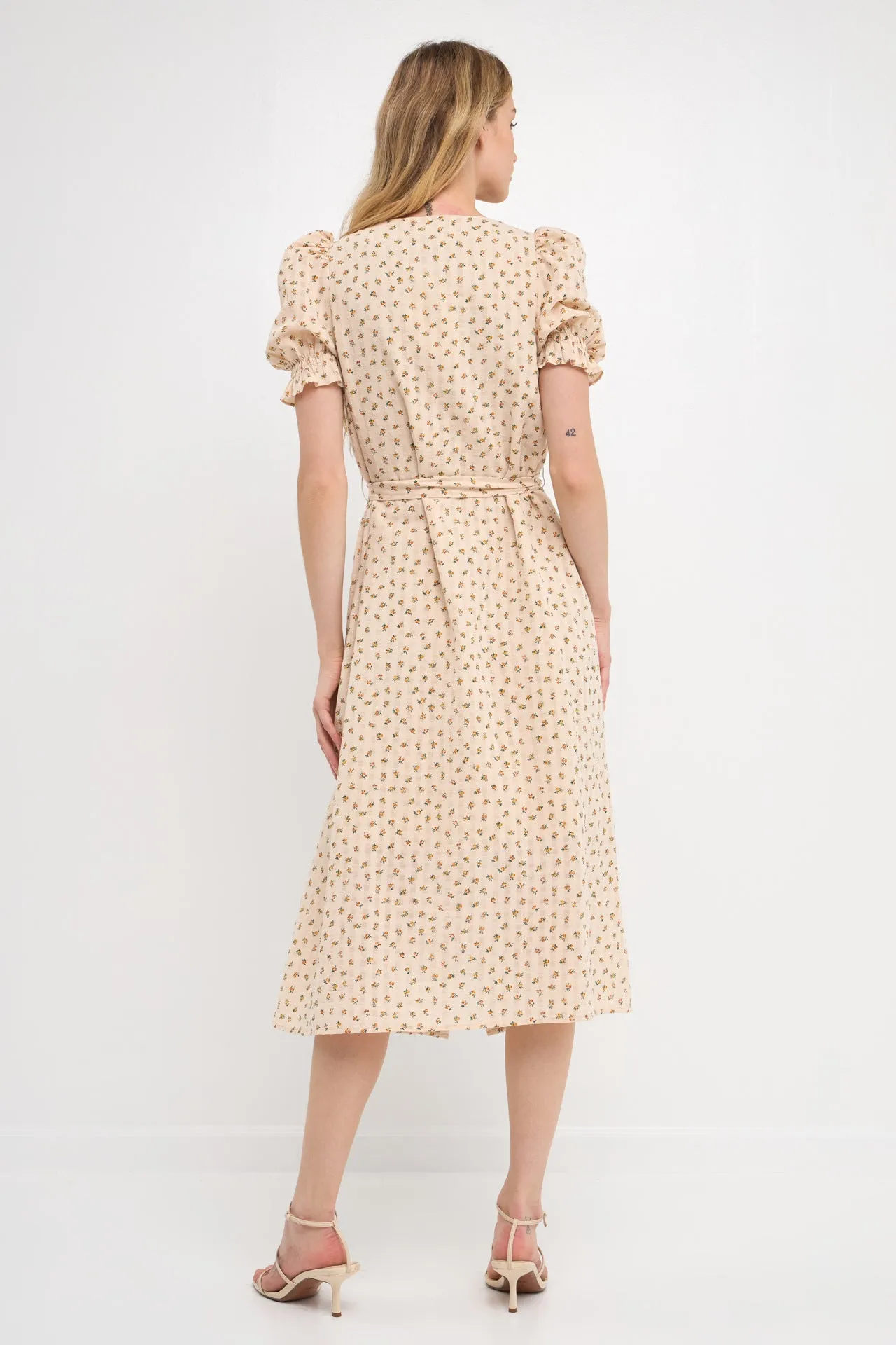 Floral Midi Dress with Short Puff Sleeves