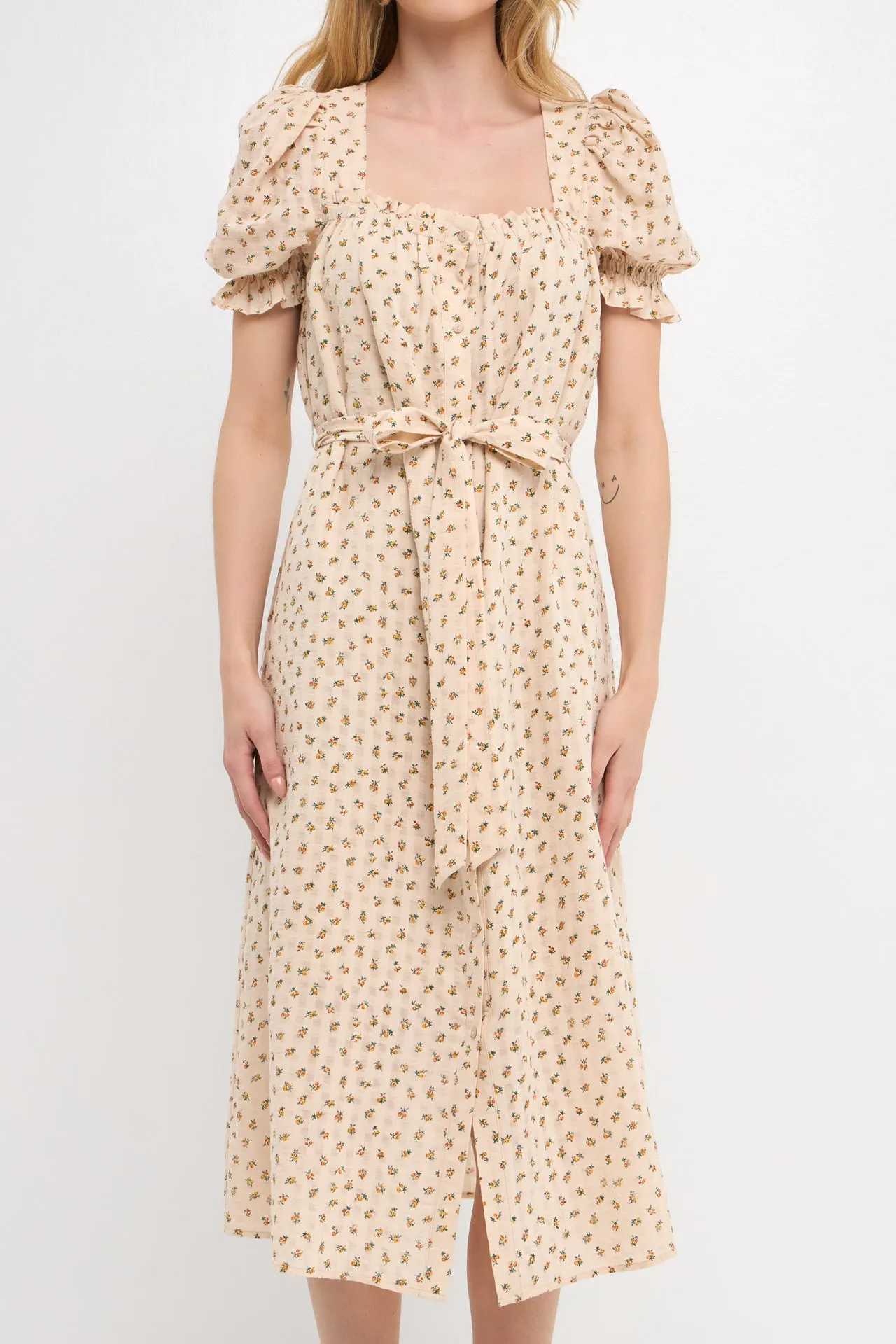 Floral Midi Dress with Short Puff Sleeves