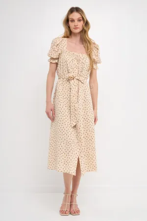 Floral Midi Dress with Short Puff Sleeves