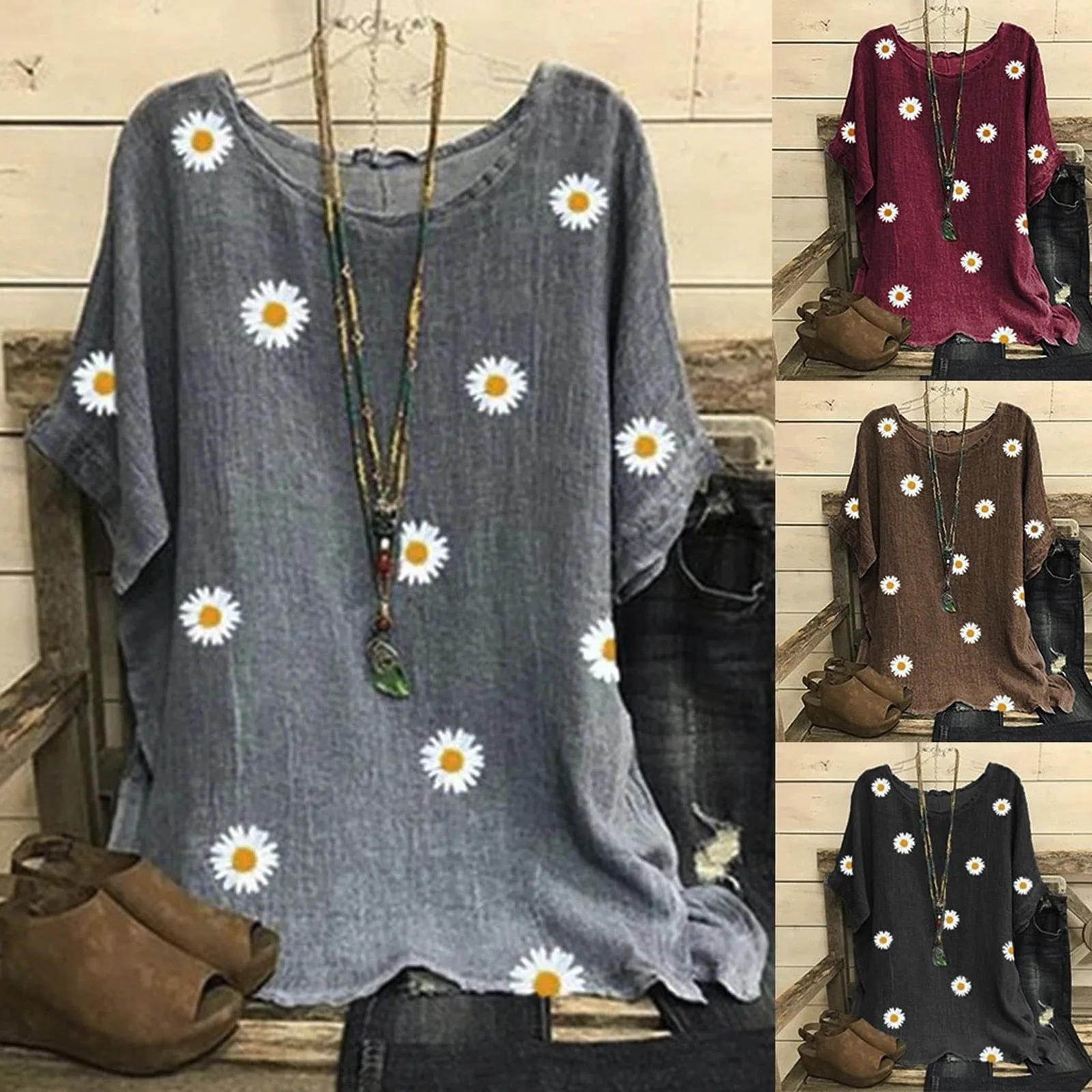 Funki Buys | Shirts | Women's Plus Fashion Daisy Print Blouse