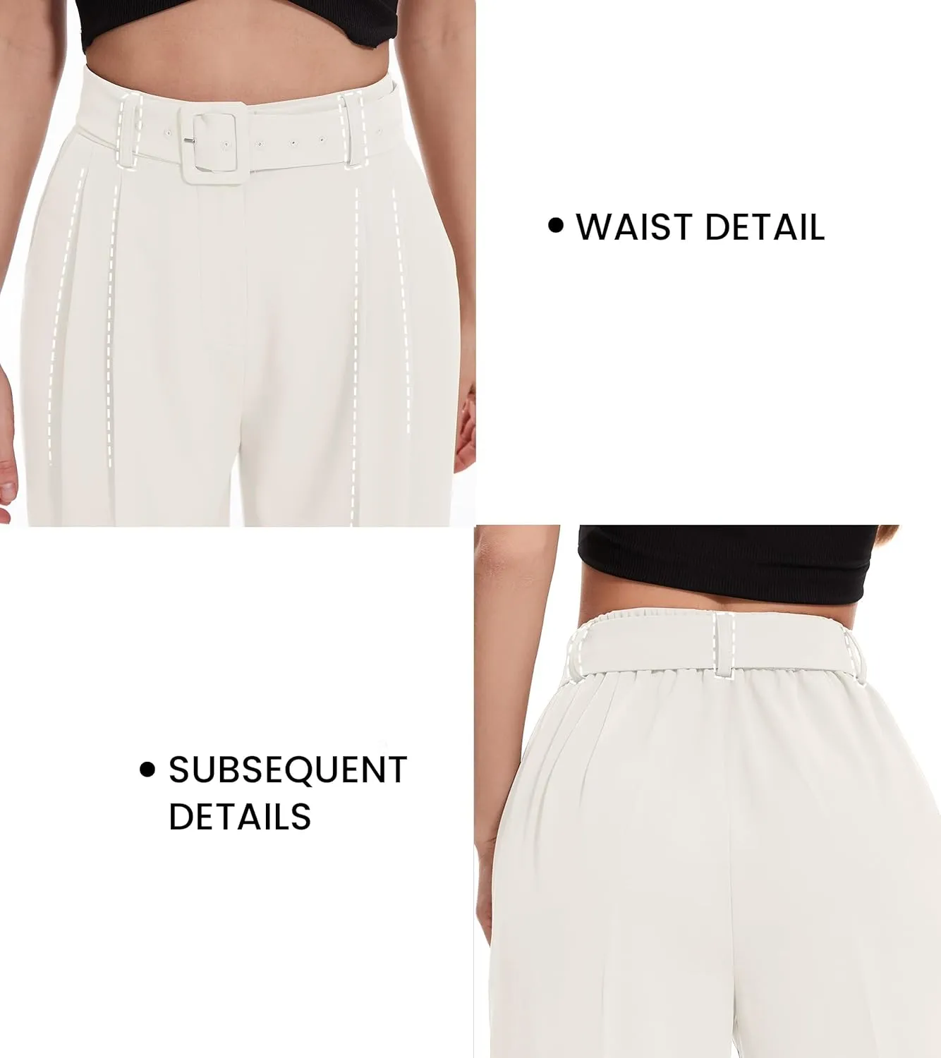 FUNYYZO Women's High Waist Wide Leg Pants Business Work Office Casual Long Pants Belted Trousers