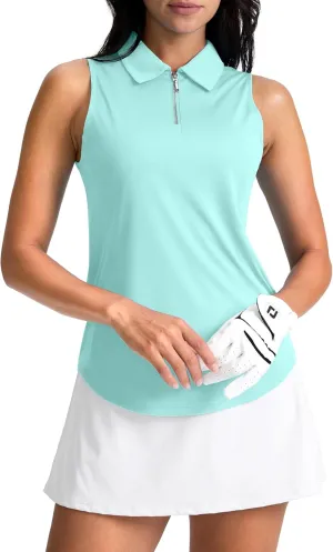 G Gradual Womens Golf Shirt Sleeveless Zip Up Polo Shirts for Women Collared Lightweight Tennis Athletic Tank Top