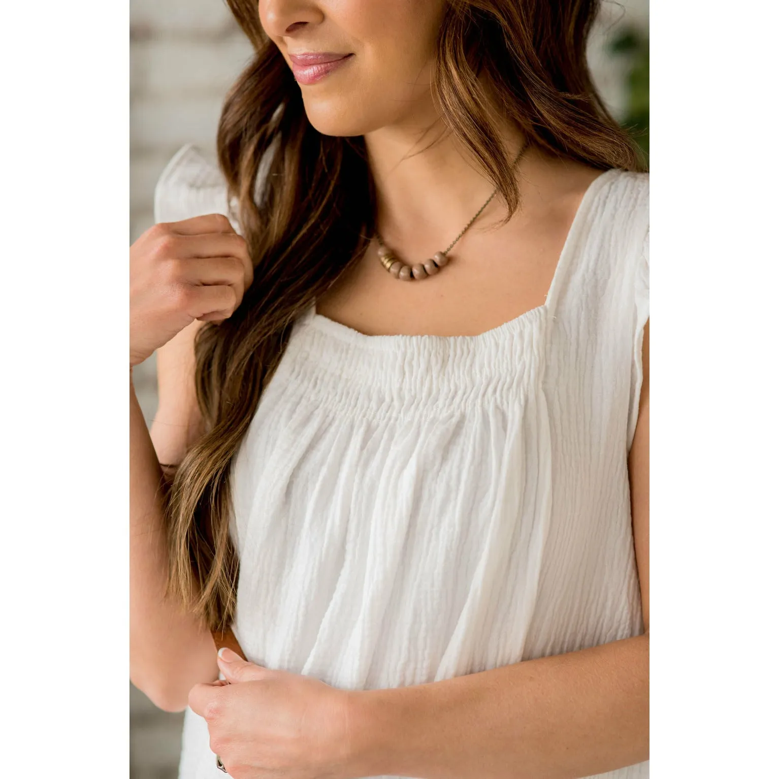 Gauze Flutter Sleeve Peasant Blouse