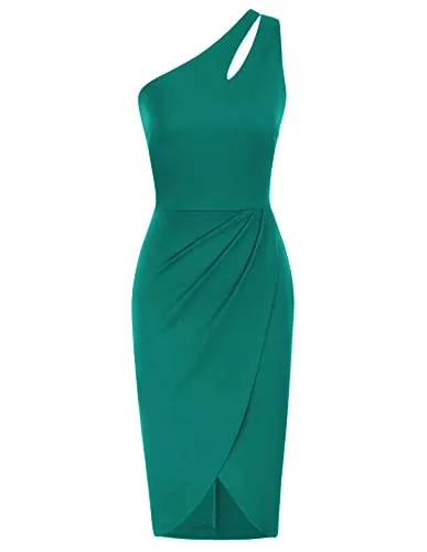 GRACE KARIN Women Sexy Sequin Cutout Bodycon One Shoulder Ruched Cocktail Dress Black S