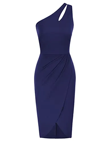GRACE KARIN Women Sexy Sequin Cutout Bodycon One Shoulder Ruched Cocktail Dress Black S