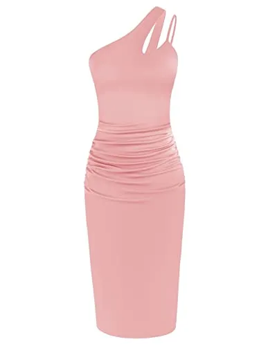 GRACE KARIN Women Sexy Sequin Cutout Bodycon One Shoulder Ruched Cocktail Dress Black S