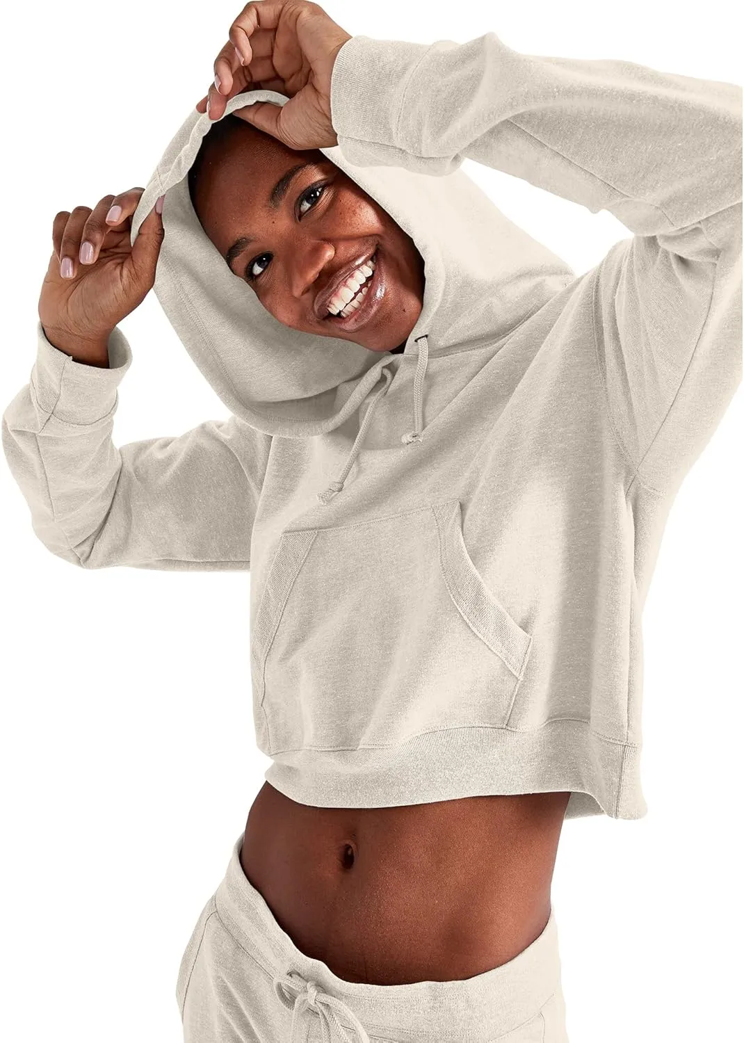 Hanes Women's Originals Pullover Cropped Hoodie, French Terry Hooded Sweatshirt