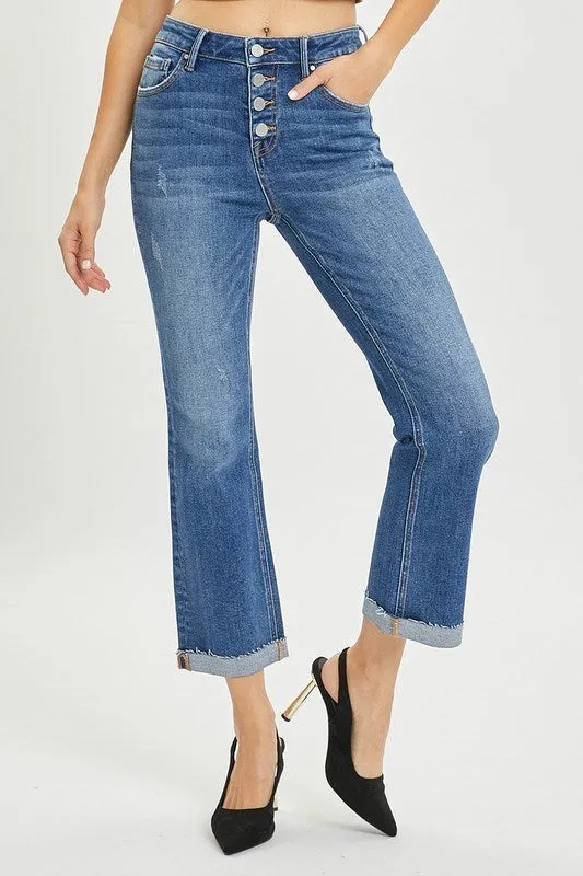 High Rise Button Down Straight Leg