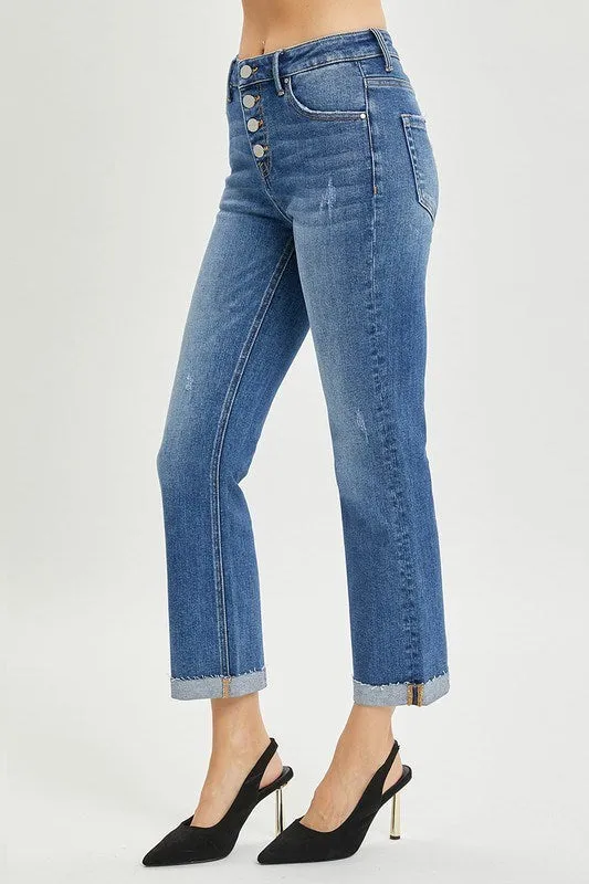 High Rise Button Down Straight Leg