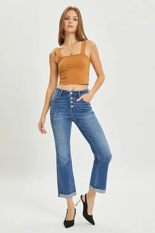 High Rise Button Down Straight Leg