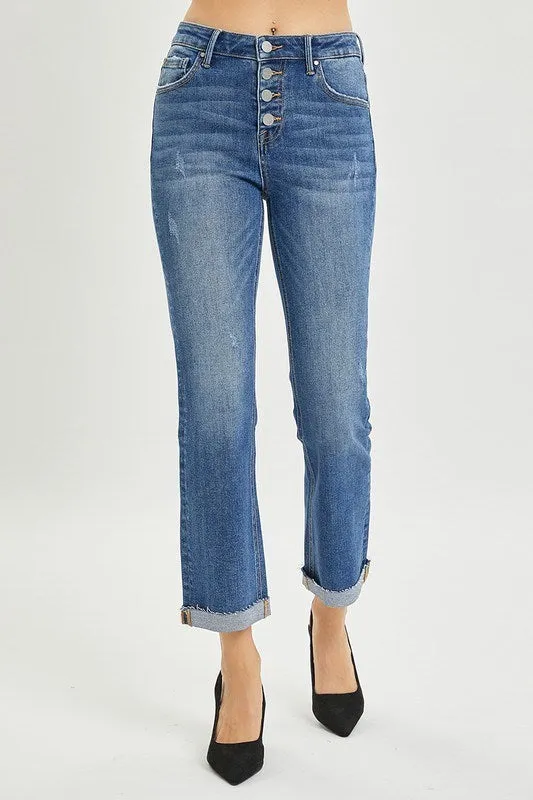 High Rise Button Down Straight Leg