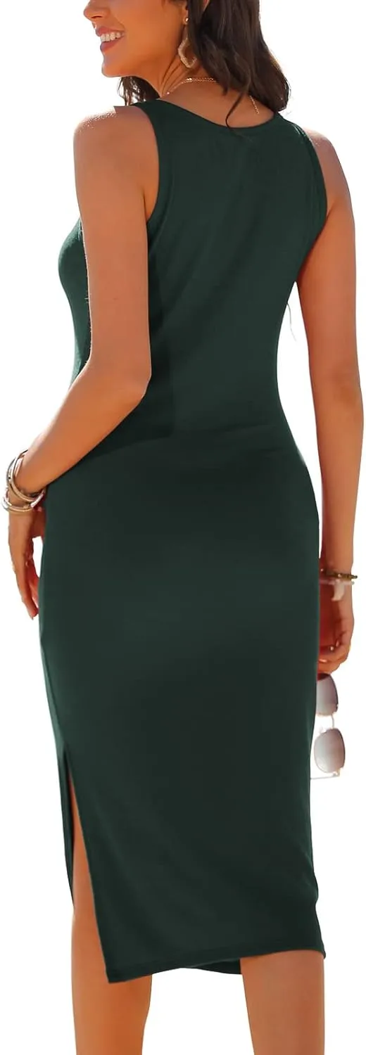 HWOKEFEIYU Women's 2025 Midi Dresses Casual Sleeveless Ribbed Tank Dress