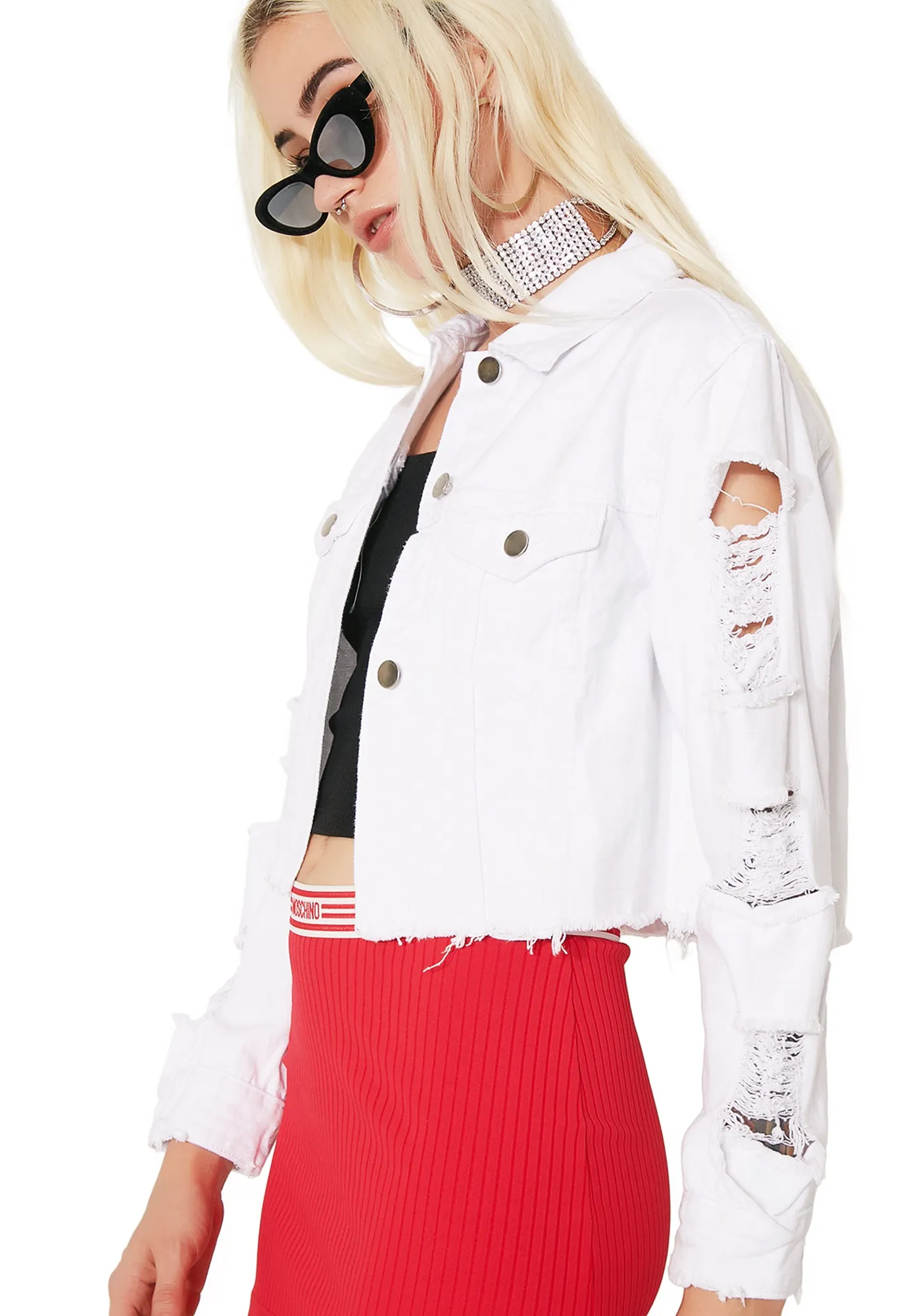 In Distress Crop Denim Jacket