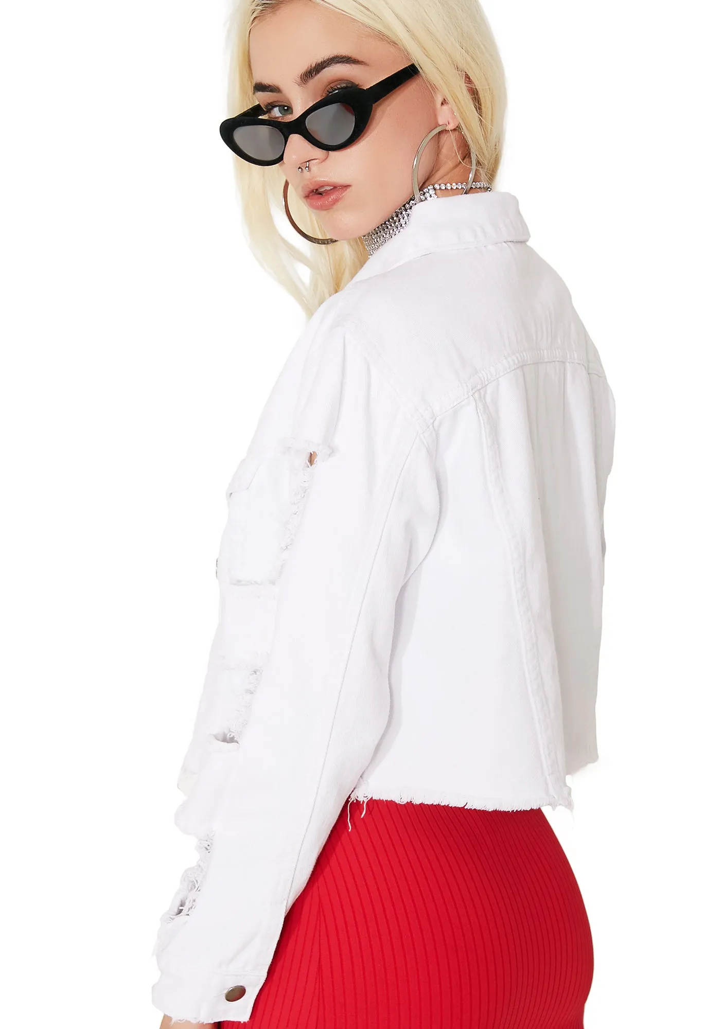 In Distress Crop Denim Jacket