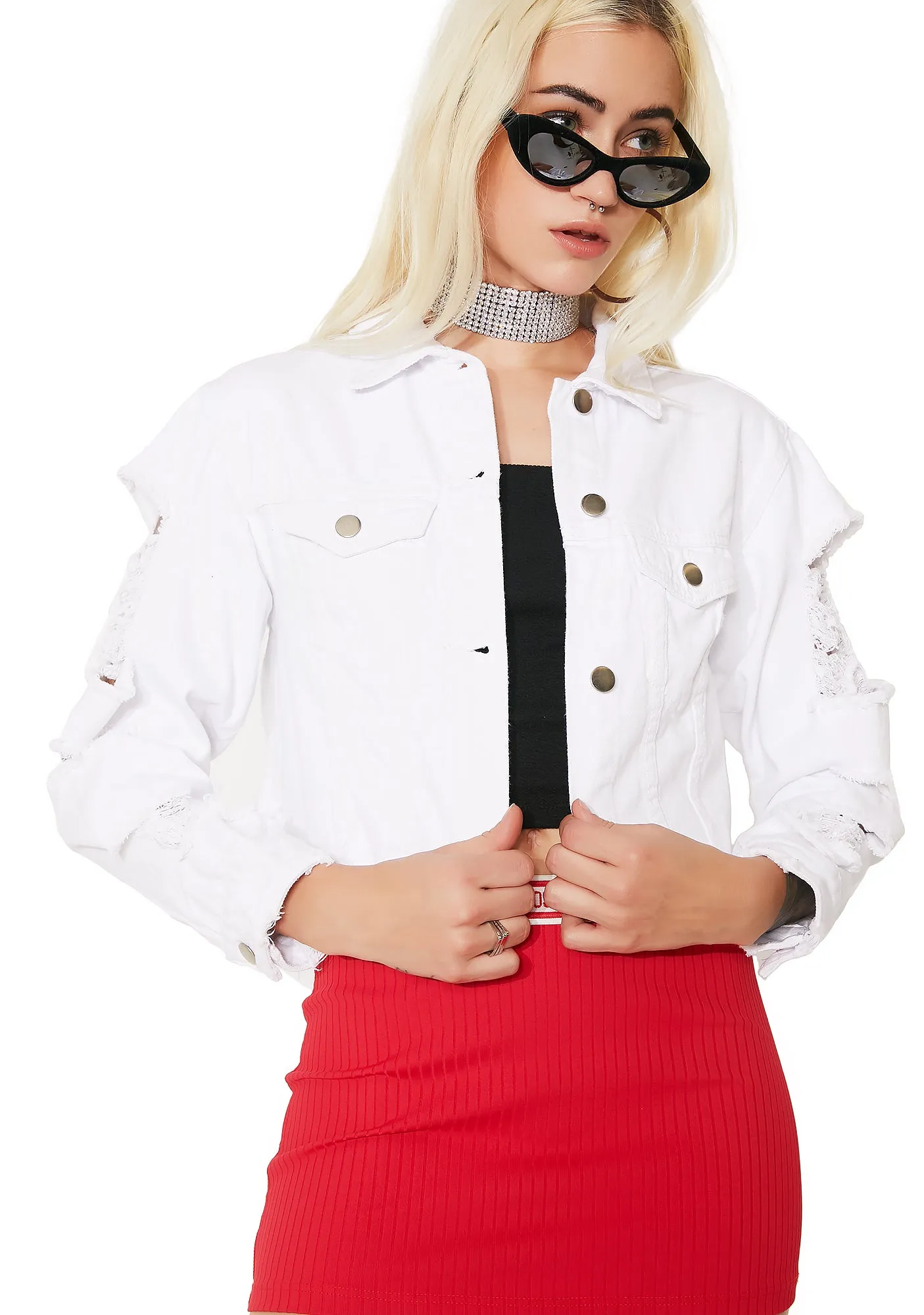 In Distress Crop Denim Jacket